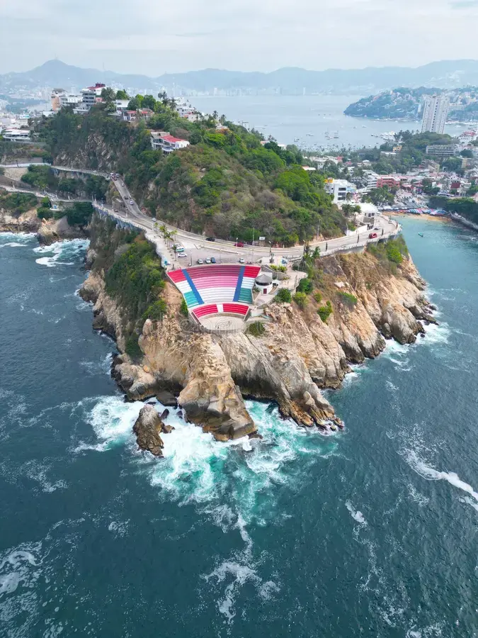 Aerial view of the cliffs and bay of Acapulco